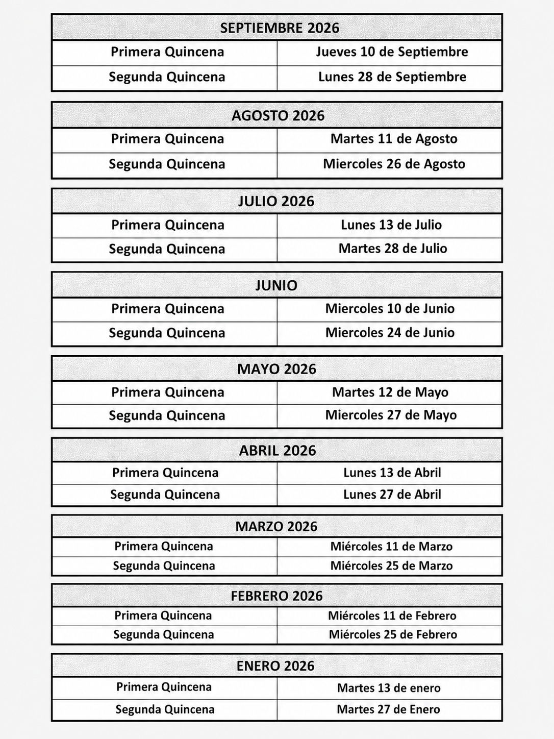 Fechas de Presentación 2026