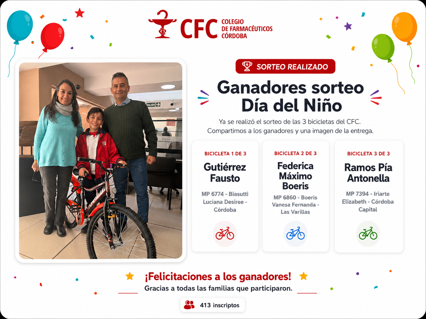 Ganadores sorteo Día del Niño