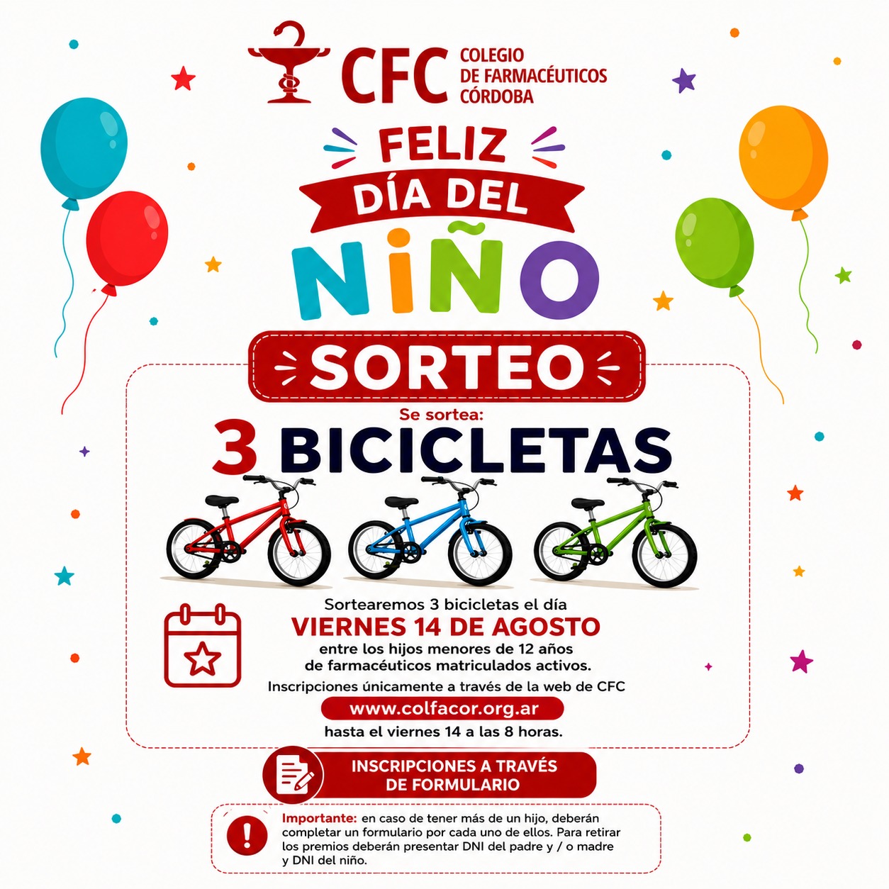 Sorteo Día del Niño - 3 bicicletas